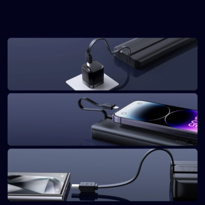Joyroom - Joyroom Powerbank 10000mAh 22.5W med Två Inbyggda kablar - Svart