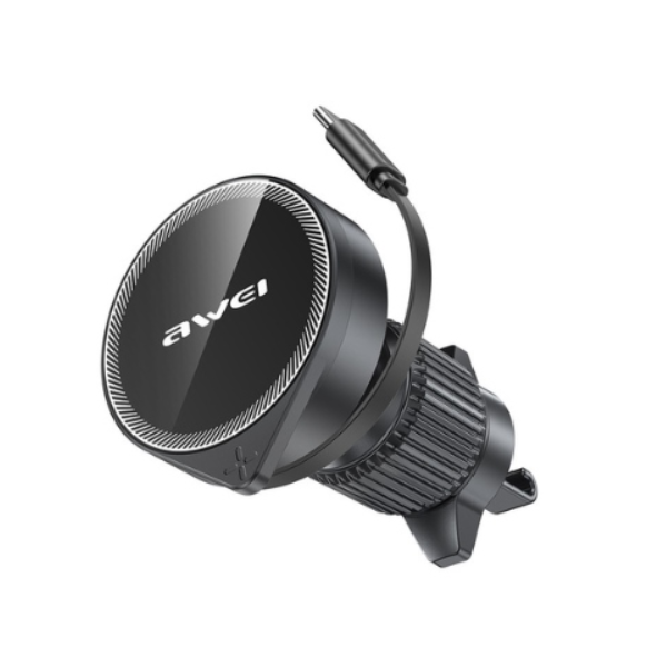 AWEI MagSafe Bilhållare för Luftventil med Infällbar Kabel X73 - Svart | 505295 | AlltMobil