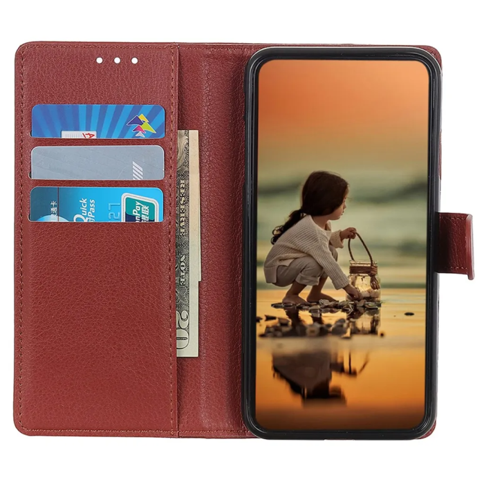 Taltech - iPhone 15 Plus Plånboksfodral Reptåligt - Brun
