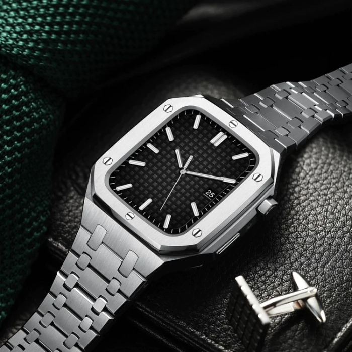 A-One Brand - Apple Watch 4/5/6/7/8/SE (44/45mm) Luxury Band Armor Stainless Steel - Silver