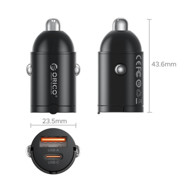 ORICO - ORICO MiniRing Billaddare 30W USB-A + USB-C - Svart
