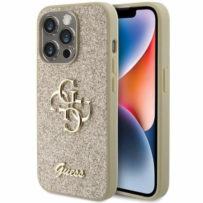 Guess - Guess iPhone 15 Pro Mobilskal Glitter Script Big - Guld