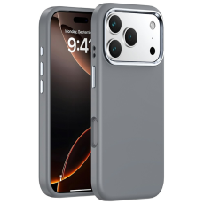 A-One Brand - iPhone 17 Pro Max Mobilskal med Metall Linsbåge Liquid Silikon - Grå