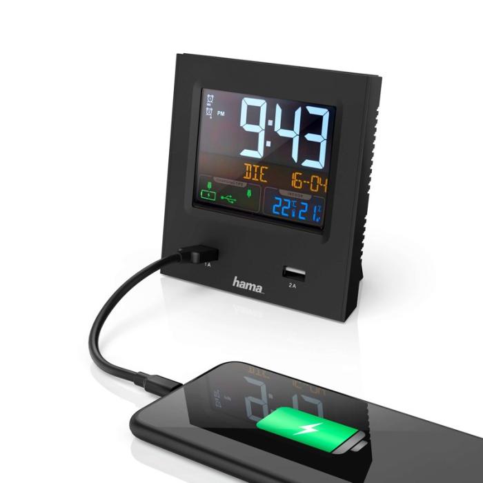 Hama - HAMA Väckarklocka Dual-USB USB-laddning Svart
