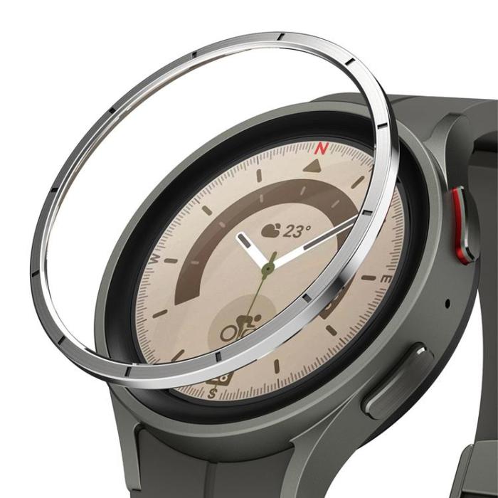 UTGATT1 - Ringke Galaxy Watch 5 Pro (45mm) Skal Bezel Styling Overlay Outer Rim - Silver