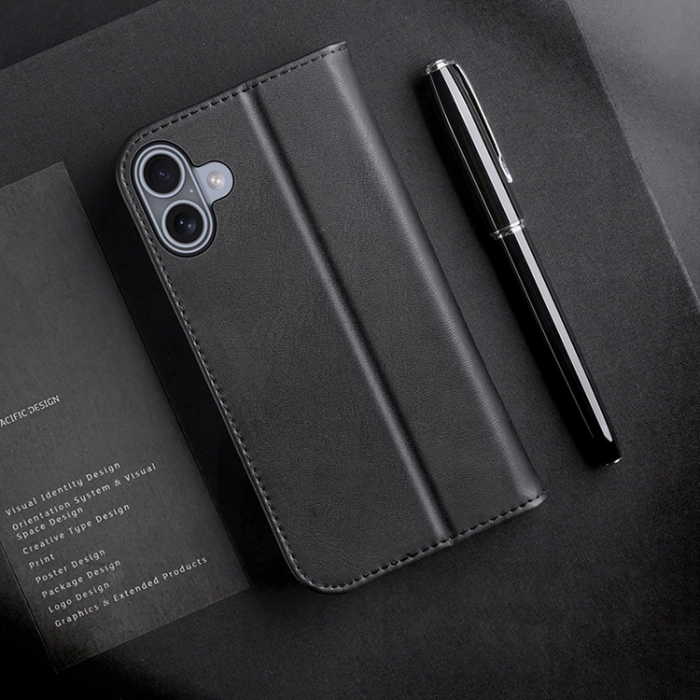 Dux Ducis - Dux Ducis iPhone 16 Plånboksfodral Äkta Läder Hivo - Svart