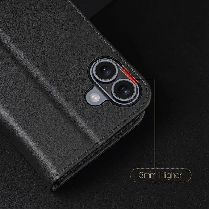 Dux Ducis - Dux Ducis iPhone 16 Plånboksfodral Äkta Läder Hivo - Svart