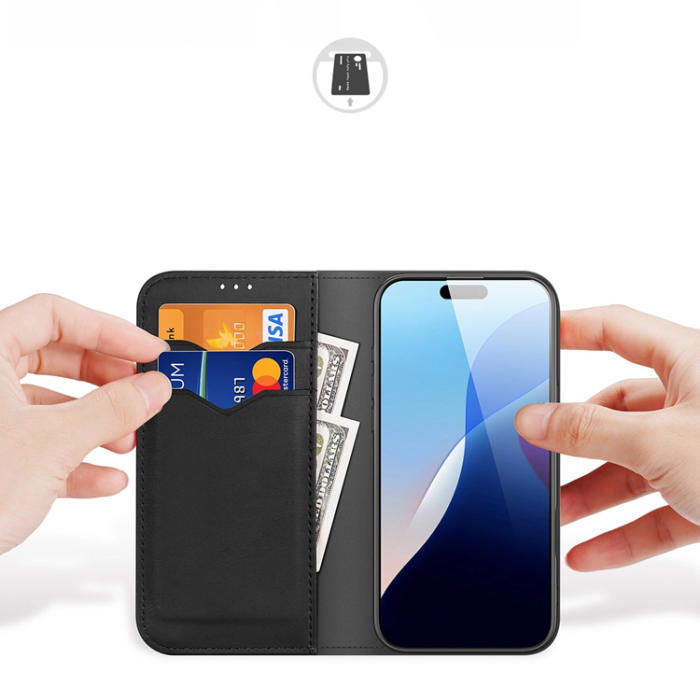 Dux Ducis - Dux Ducis iPhone 16 Plånboksfodral Äkta Läder Hivo - Svart