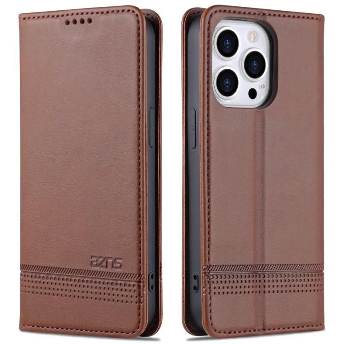 AZNS - AZNS iPhone 15 Plånboksfodral i Konstläder + TPU - Brun
