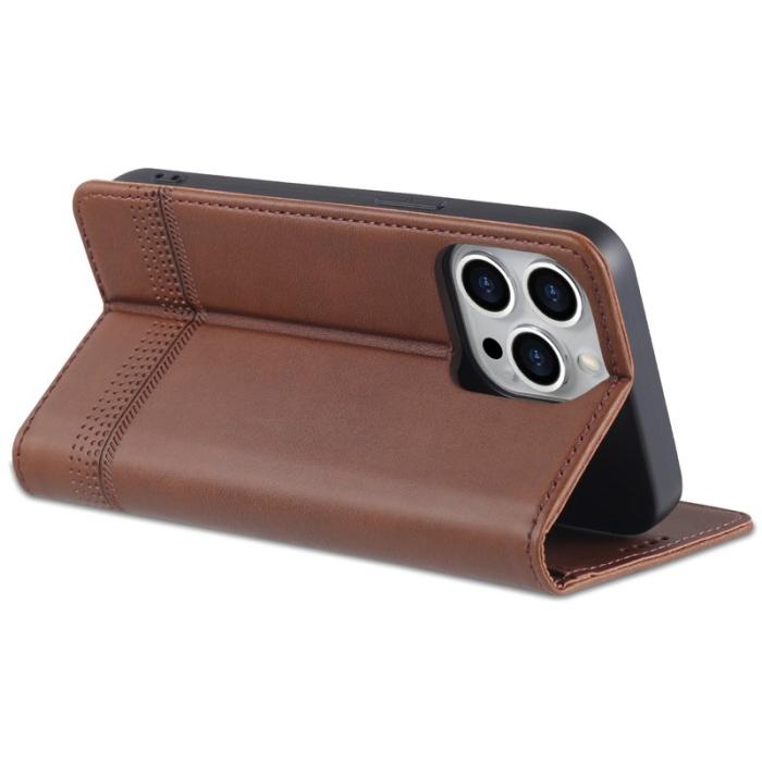 AZNS - AZNS iPhone 15 Plånboksfodral i Konstläder + TPU - Brun