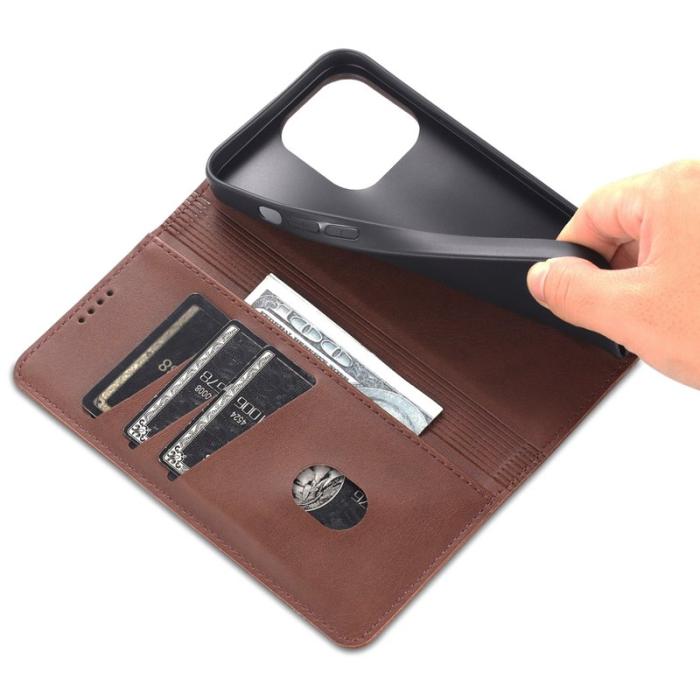 AZNS - AZNS iPhone 15 Plånboksfodral i Konstläder + TPU - Brun
