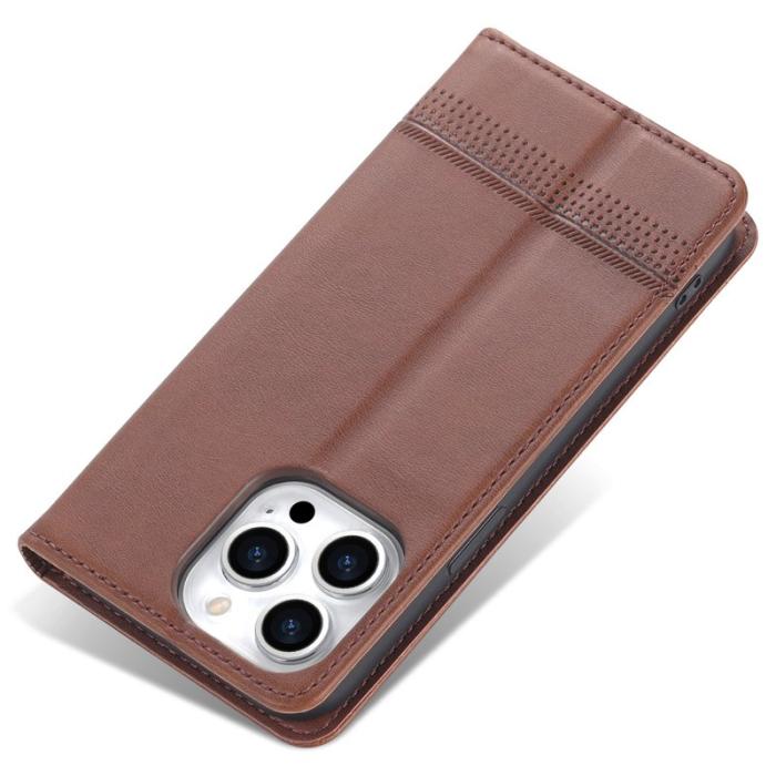 AZNS - AZNS iPhone 15 Plånboksfodral i Konstläder + TPU - Brun