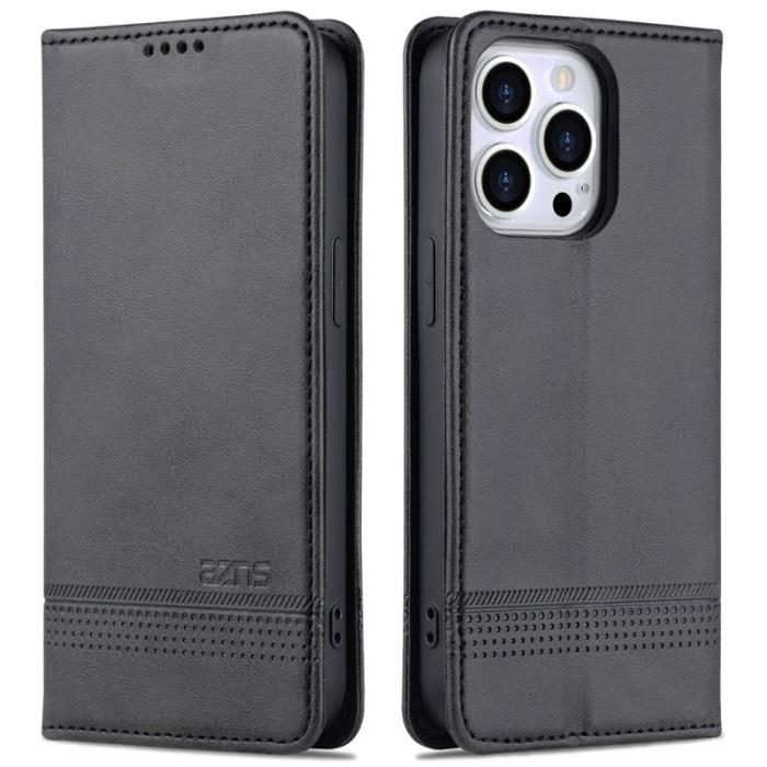 AZNS - AZNS iPhone 15 Plånboksfodral i Konstläder + TPU - Ställfunktion - Svart