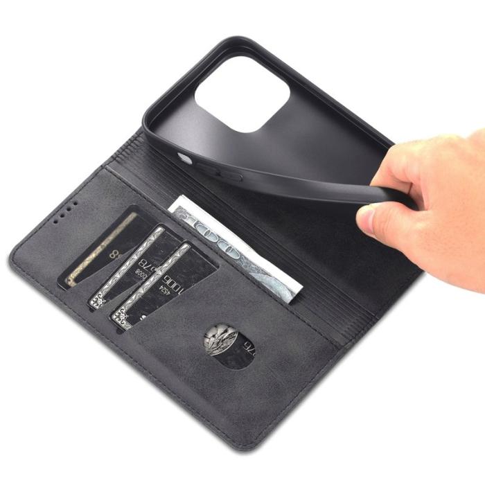 AZNS - AZNS iPhone 15 Plånboksfodral i Konstläder + TPU - Ställfunktion - Svart