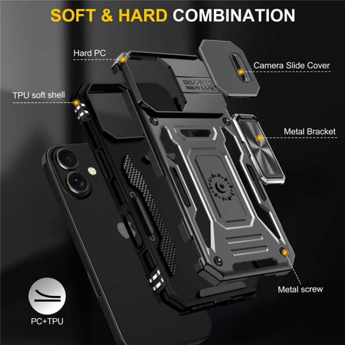 A-One Brand - iPhone 17 Mobilskal Kickstand Lens Lid - Svart
