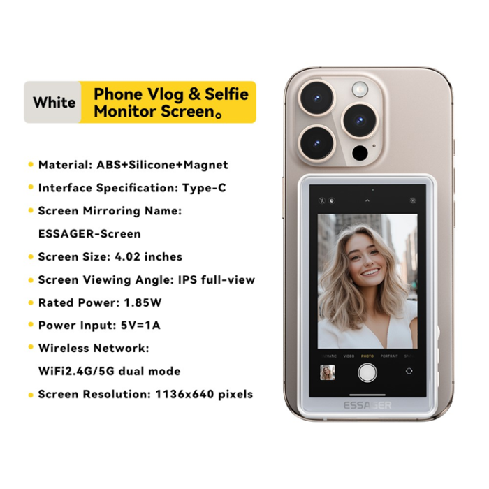 ESSAGER - ESSAGER Magnetisk Selfie-skärm 4.02'' IPS HD Justerbar 3 Ljusstyrkenivåer
