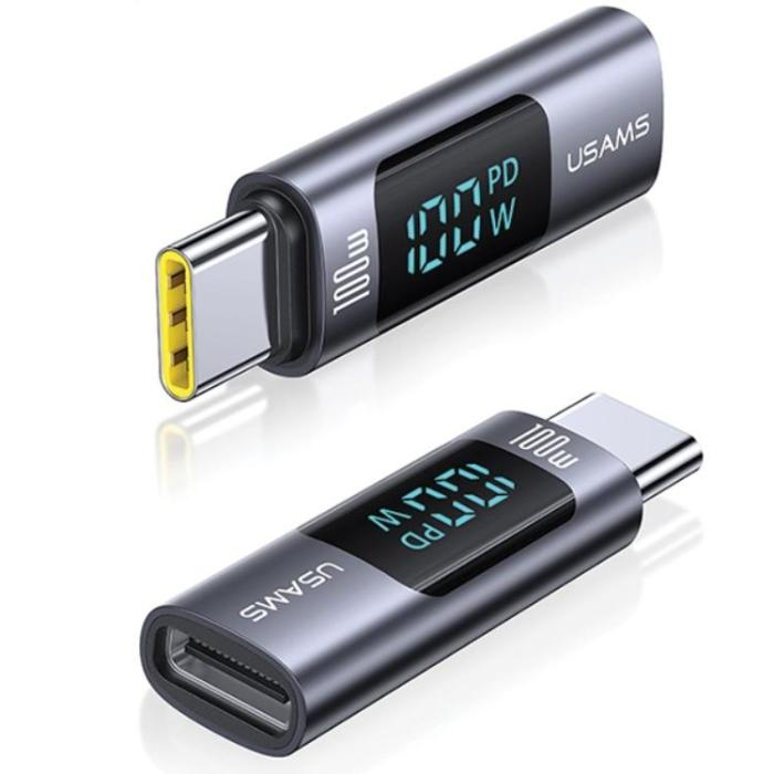 USAMS - USAMS USB-C till USB-C Adapter 100W med Display - Stål