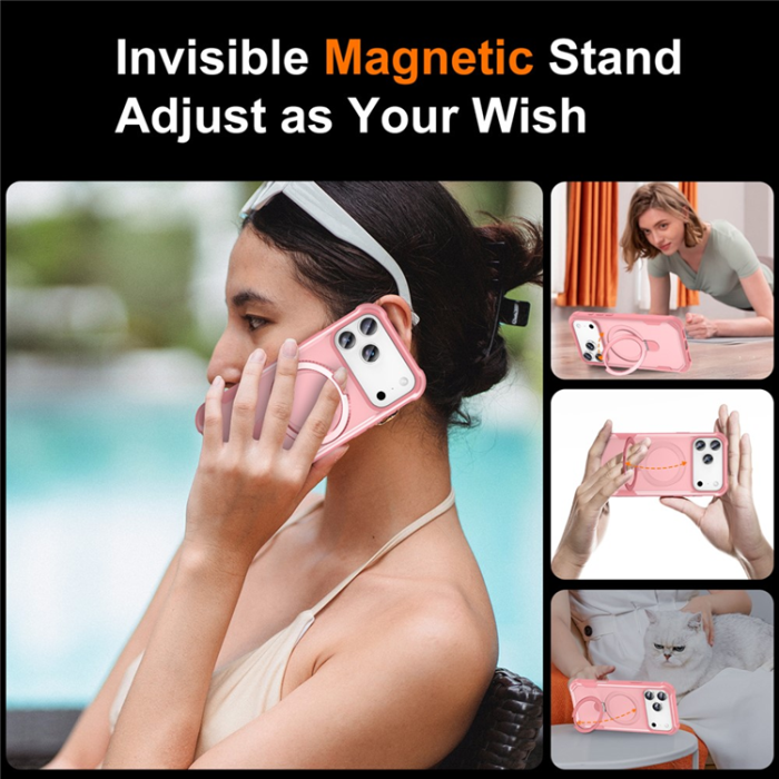 A-One Brand - iPhone 17 Pro Mobilskal MagSafe Kickstand Shockproof - Rosa