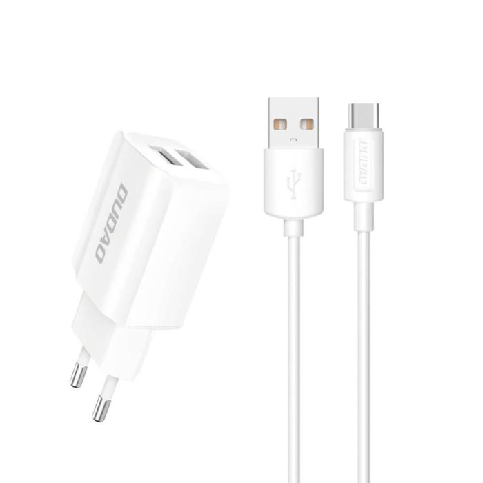 Dudao - Dudao 2x USB Väggladdare 5V/2.4A + micro USB kabel vit