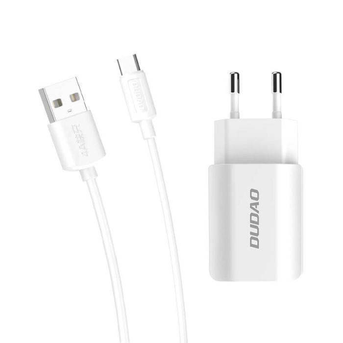 Dudao - Dudao 2x USB Väggladdare 5V/2.4A + micro USB kabel vit