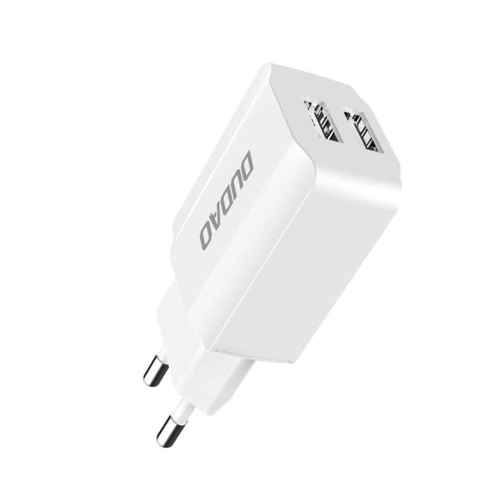 Dudao - Dudao 2x USB Väggladdare 5V/2.4A + micro USB kabel vit