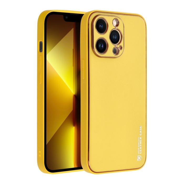 OEM - Forcell iPhone 14 Pro Skal Läder Konstläder Gul