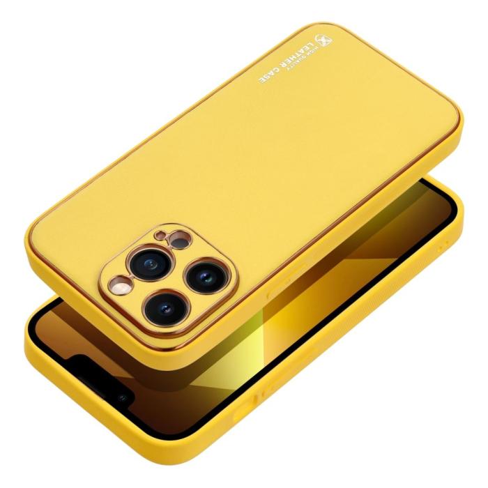 OEM - Forcell iPhone 14 Pro Skal Läder Konstläder Gul