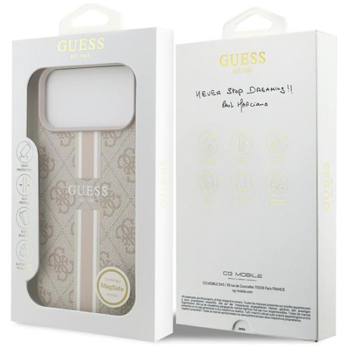 Guess - Guess iPhone 17 Pro Max Mobilskal MagSafe 4G Printed Stripes - Rosa