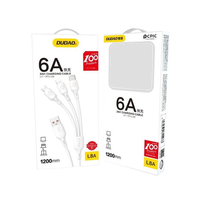 Dudao - Dudao 3in1 USB-A till USB-C, Lightning, microUSB kabel 6A 1.2m