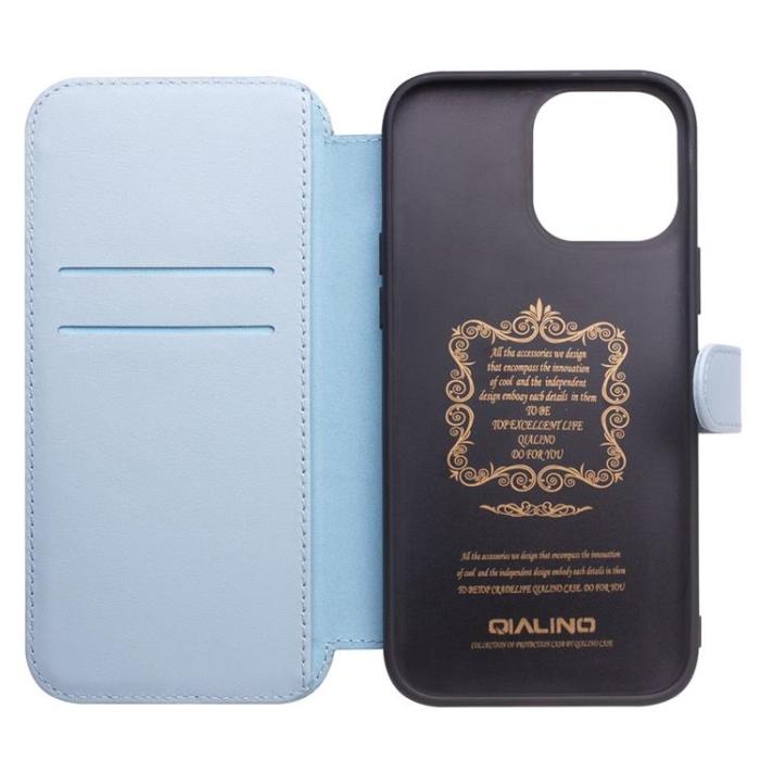QIALINO - Qialino Äkta Läder Fodral iPhone 13 Pro Max - Blå 
