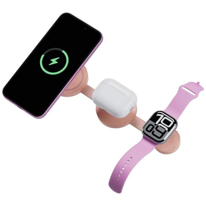 ENERGEA - Energea 3in1 MagSafe Trådlös Laddare iPhone Watch AirPods Bazic - Rosa