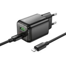 Hoco - Hoco Snabbladdare PD 20W USB-A USB-C QC3.0 3A med Lightning Kabel N52 - Svart