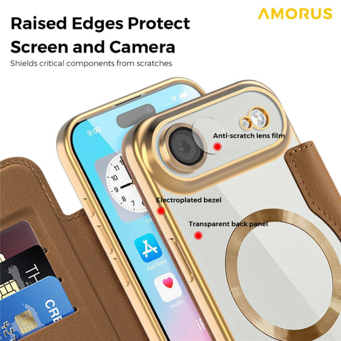 Amorus - AMORUS iPhone Air Plånboksfodral MagSafe RFID - Brun