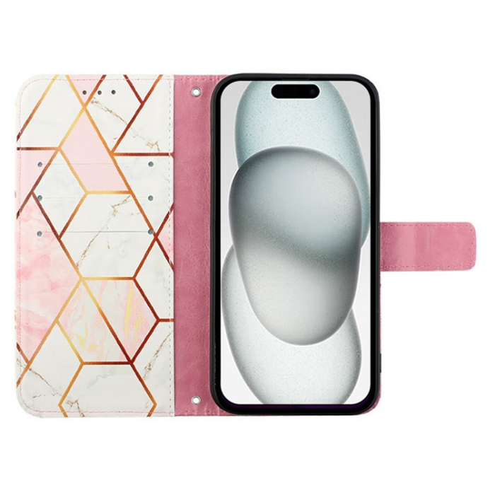 A-One Brand - iPhone 16 Plus Plånboksfodral Marble Pattern med Rem LS002