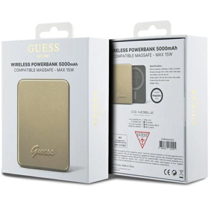 Guess - Guess Magsafe Powerbank 5000mAh 15W Metal Script Logo - Guld