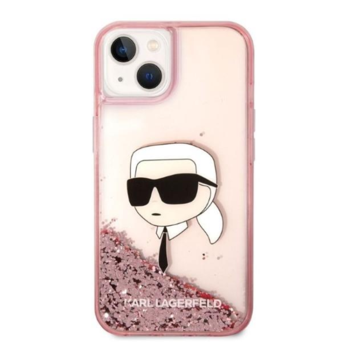 KARL LAGERFELD - Karl Lagerfeld iPhone 14 Plus Skal Liquid Glitter Head - Rosa