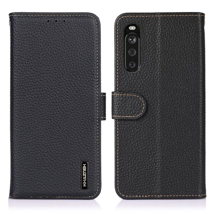 KHAZNEH - KHAZNEH - Äkta läder Plånboksfodral Sony Xperia 10 III - Svart