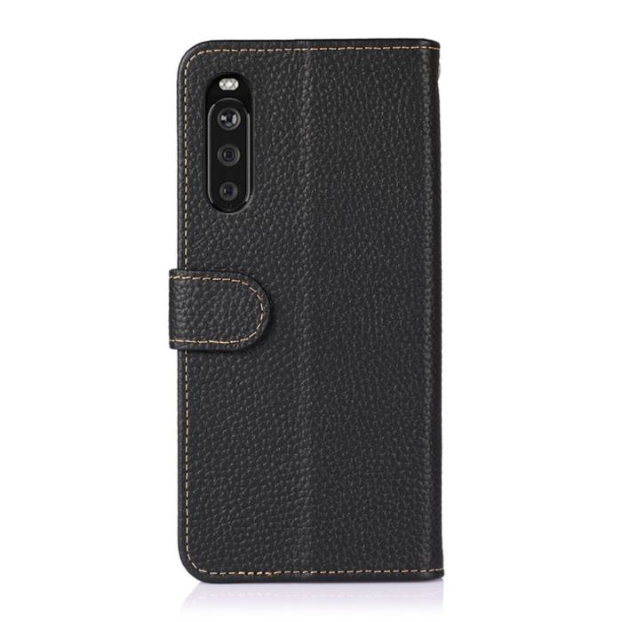 KHAZNEH - KHAZNEH - Äkta läder Plånboksfodral Sony Xperia 10 III - Svart