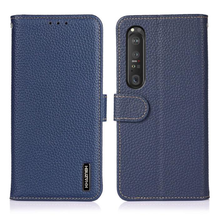 KHAZNEH - KHAZNEH - Äkta läder Plånboksfodral Sony Xperia 1 III - Blå