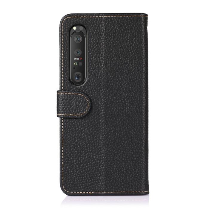 KHAZNEH - KHAZNEH - Äkta läder Plånboksfodral Sony Xperia 1 III - Svart