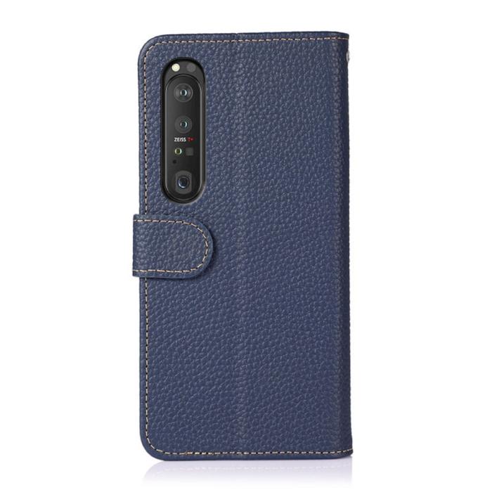 KHAZNEH - KHAZNEH - Äkta läder Plånboksfodral Sony Xperia 1 III - Blå