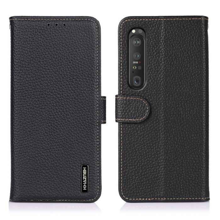 KHAZNEH - KHAZNEH - Äkta läder Plånboksfodral Sony Xperia 1 III - Svart