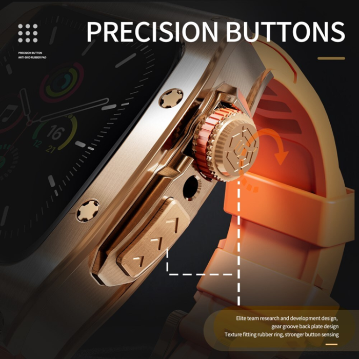 Shelbox - Shellbox Apple Watch 44mm Armband Silikon Metal - Orange/Rosa