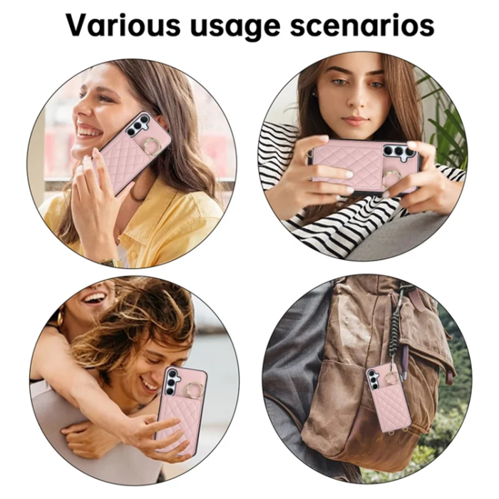 A-One Brand - Galaxy A17 5G/4G Mobilskal Korthållare Kickstand Rhombus - Rosa