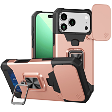 A-One Brand - iPhone 17 Pro Max Mobilskal Slide Lens Lid med Kortfack - Roséguld