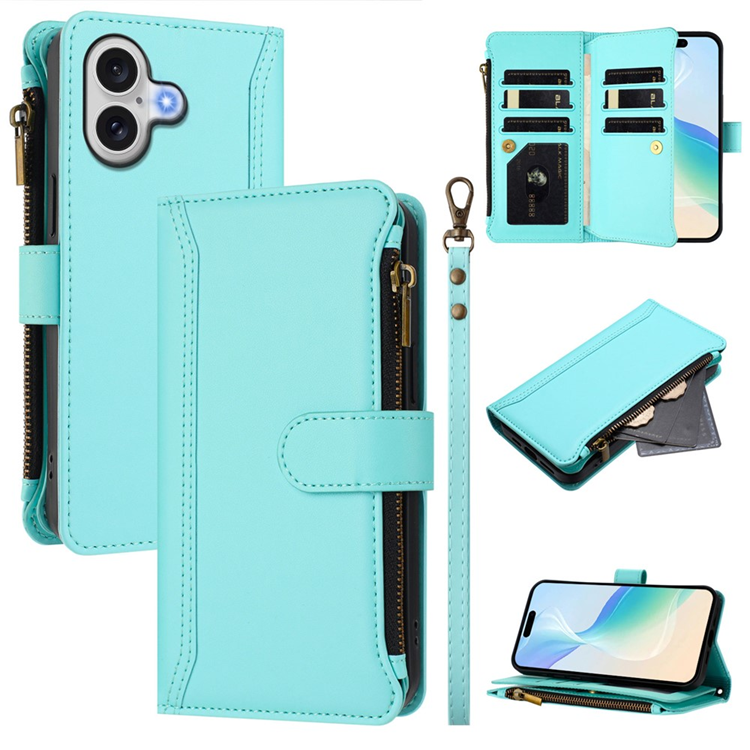 iPhone 17 Plånboksfodral Zipper Med Rem - Mintgrön | 2353 | AlltMobil