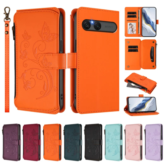 A-One Brand - Sony Xperia 10 VII Plånboksfodral Butterfly Floral - Orange