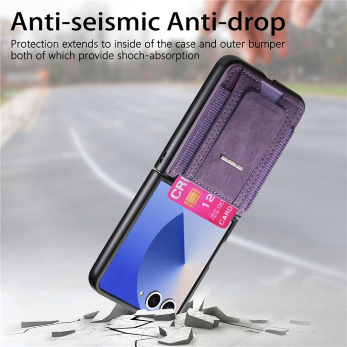 A-One Brand - Galaxy Z Flip 7 Mobilskal Kickstand Retro Korthållare - Lila