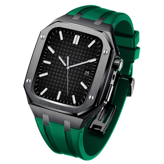 A-One Brand - Apple Watch 4/5/6/SE (44mm) Luxury Band Armor Stainless Steel - Svart/Grön