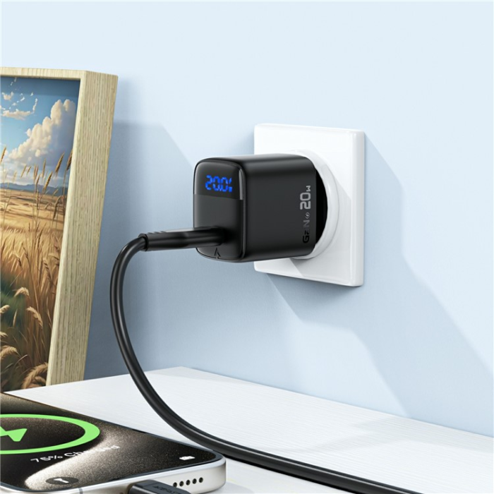Acefast - ACEFAST GaN Snabbladdare 20W USB-C EU A113 LED - Svart